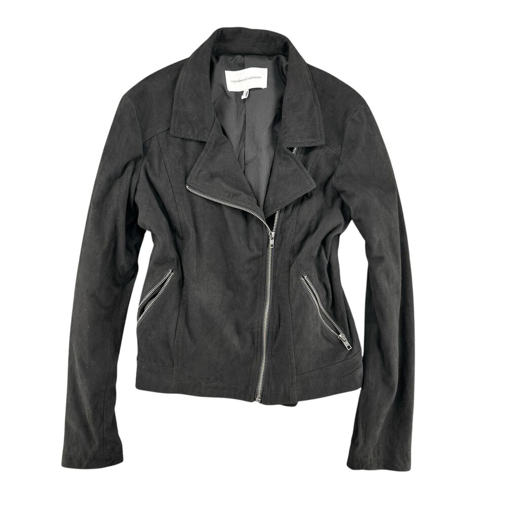 Cupcakes and Cashmere Black Zipper Accent Jacket Soft Small Collared Long Sleeve